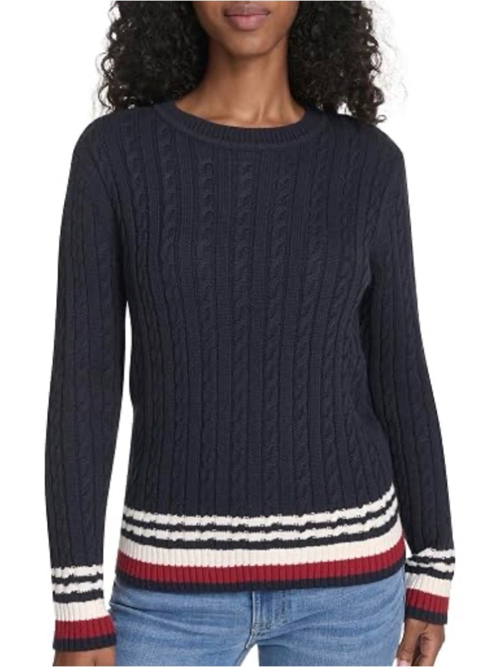 Tommy Hilfiger Navy Cable-Knit Crewneck Sweater Size M